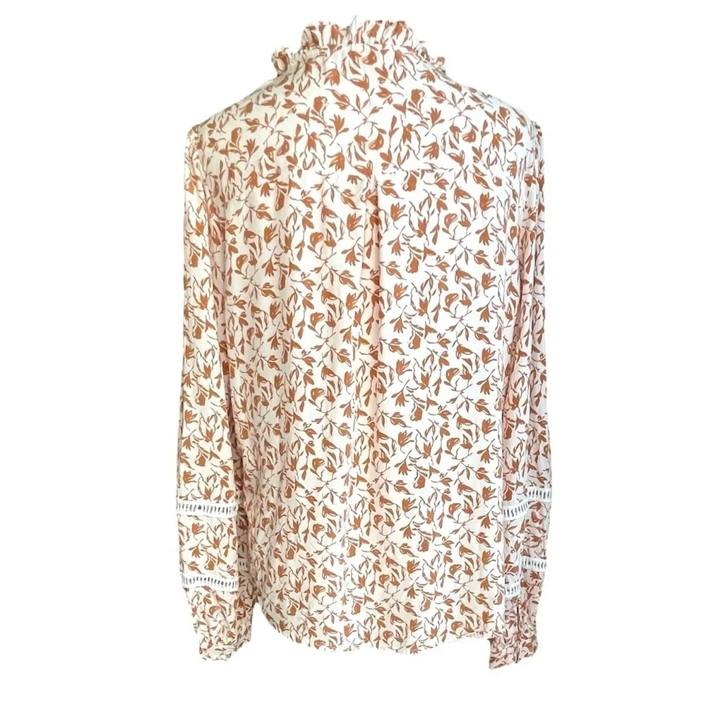 Womens Floral brown Boho Fall Long sleeve Too Blouse M - Picture 6 of 7